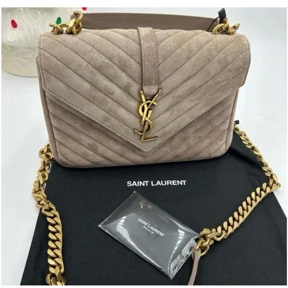 Women's Saint Laurent Ysl quilted medium suede shoulder Bag made in Italy - Picture 2 of 10